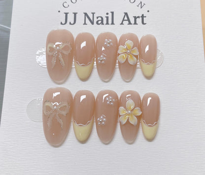 Yellow Flower Spring French Press On Nails: Reusable Custom Shape Set