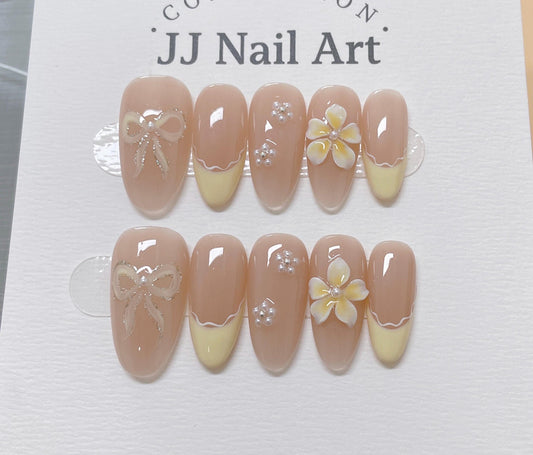 Yellow Flower Spring French Press On Nails: Reusable Custom Shape Set