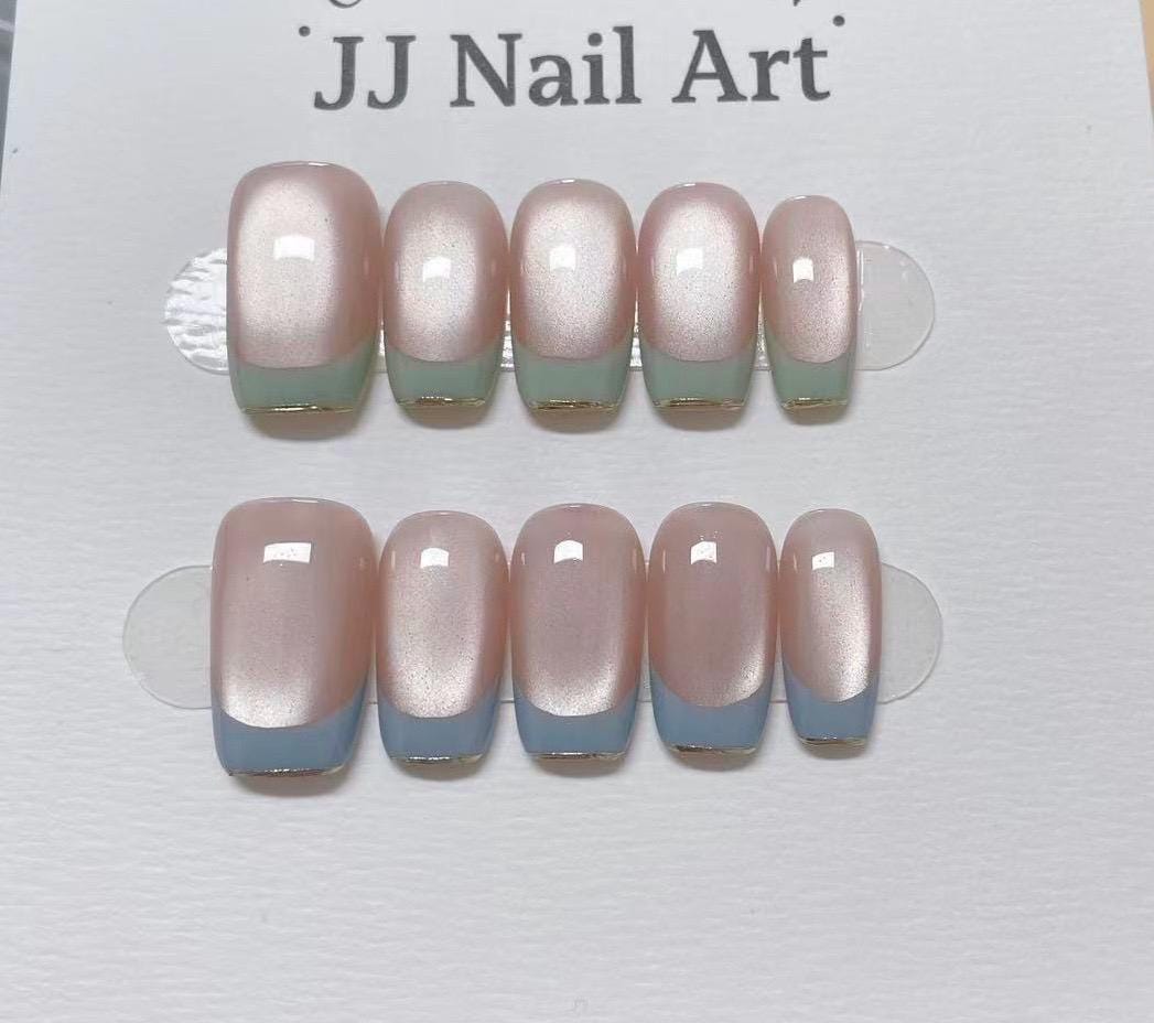Hand Painted Pretty French Press On Nails: Reusable Custom Shape Set