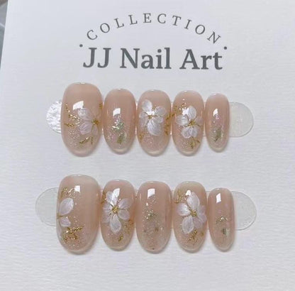 Handmade Pearlescent Petals Cat Eye Press On Nails: Reusable Nail Set