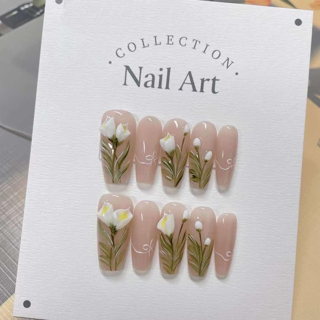 3D Flower Press On Nails: Handmade Reusable Coquette Faux Nails