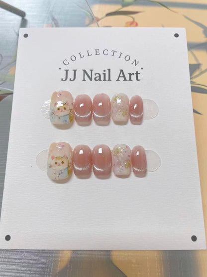 Handmade Kittens Cat Eye Press On Nails: Reusable Nail Set