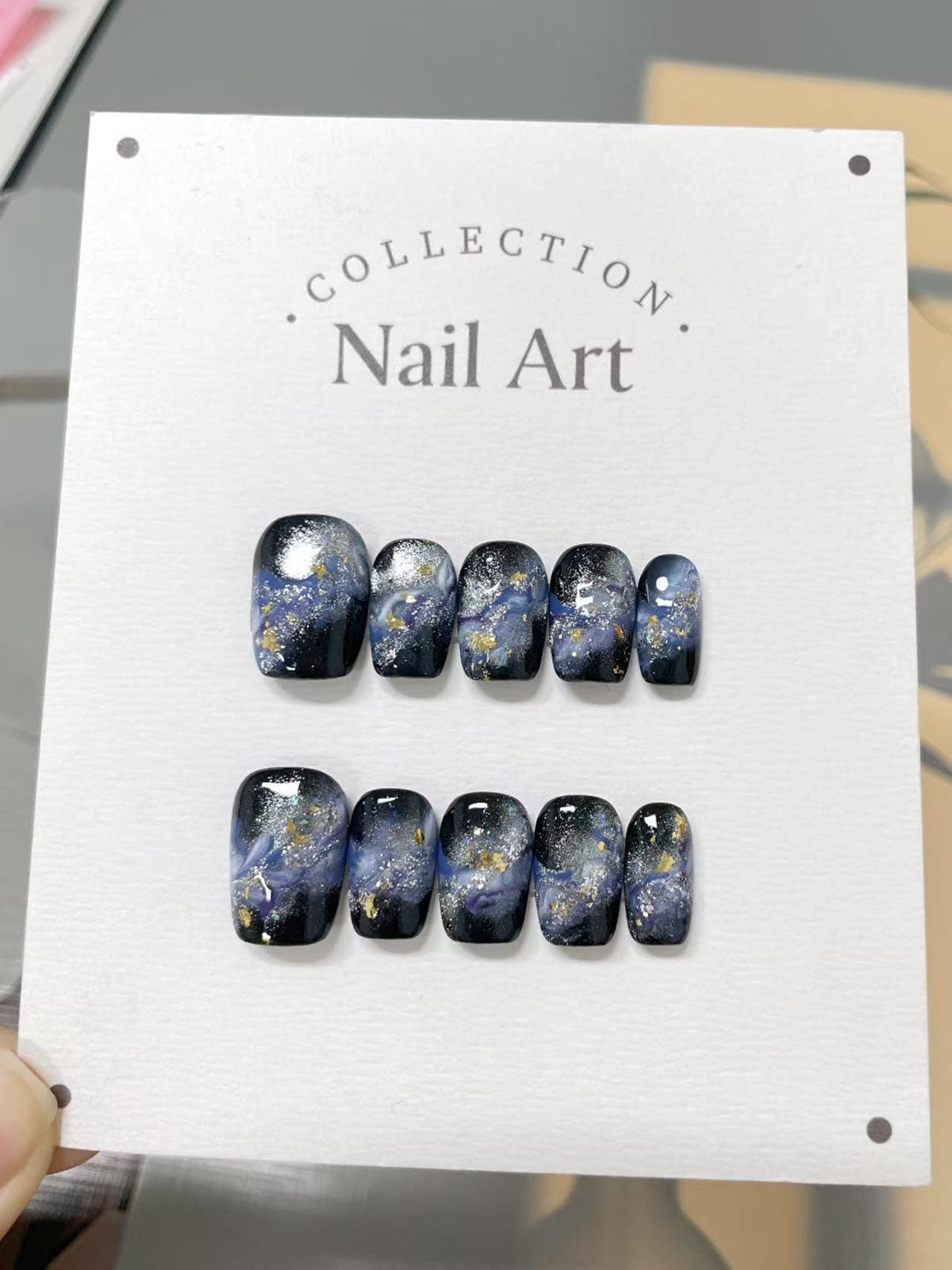 Aurora Night Sky Press On Nails: Hand Painted Reusable Faux Nails
