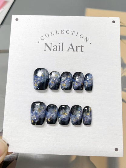 Aurora Night Sky Press On Nails: Hand Painted Reusable Faux Nails