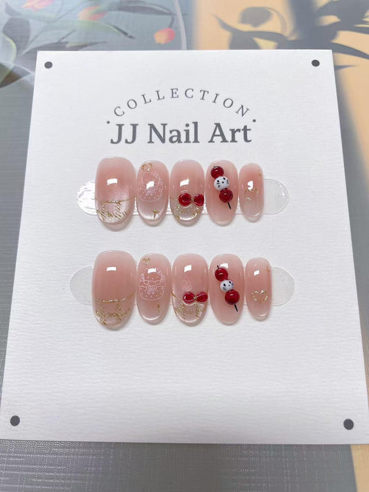 Cute Kitty Hand Painted Press On Nails: Custom Shape Reusable Nail Set