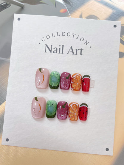 Handmade 3D Fruit Press On Nails: Reusable Gel Nail Art