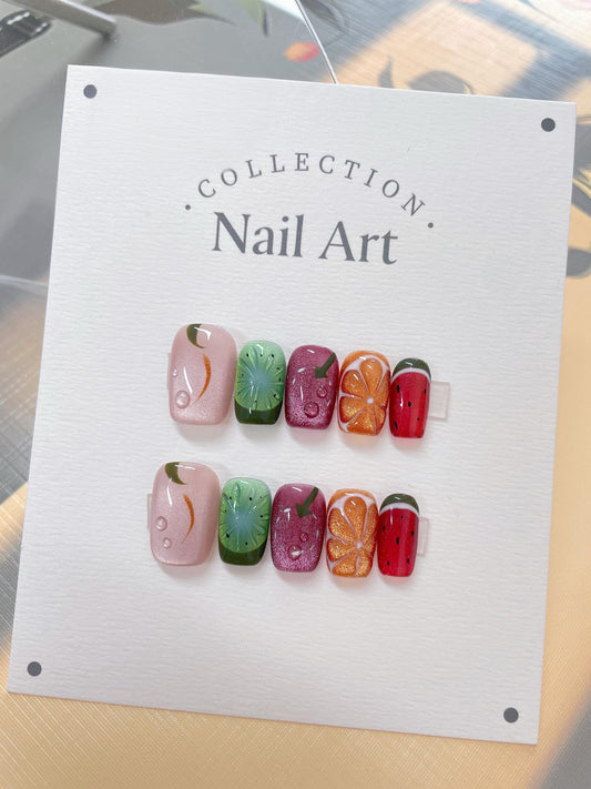 Handmade 3D Fruit Press On Nails: Reusable Gel Nail Art