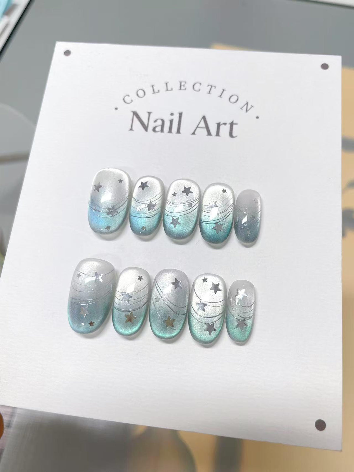 Hand Painted Ombre Stars Press On Nails, Reusable Custom Nail Shape