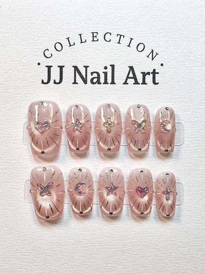Symbols Cat Eye Press On Nails: Custom Shape Reusable Set