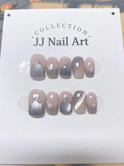 Cat Eye Tips Hand Painted Press On Nails: Custom Shape Reusable Nail Set