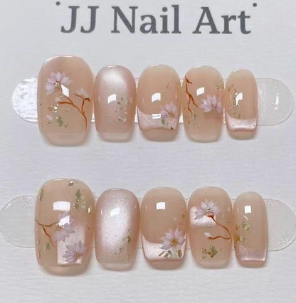 Handmade Flowers French Cat Eye Press On Nails: Reusable Set
