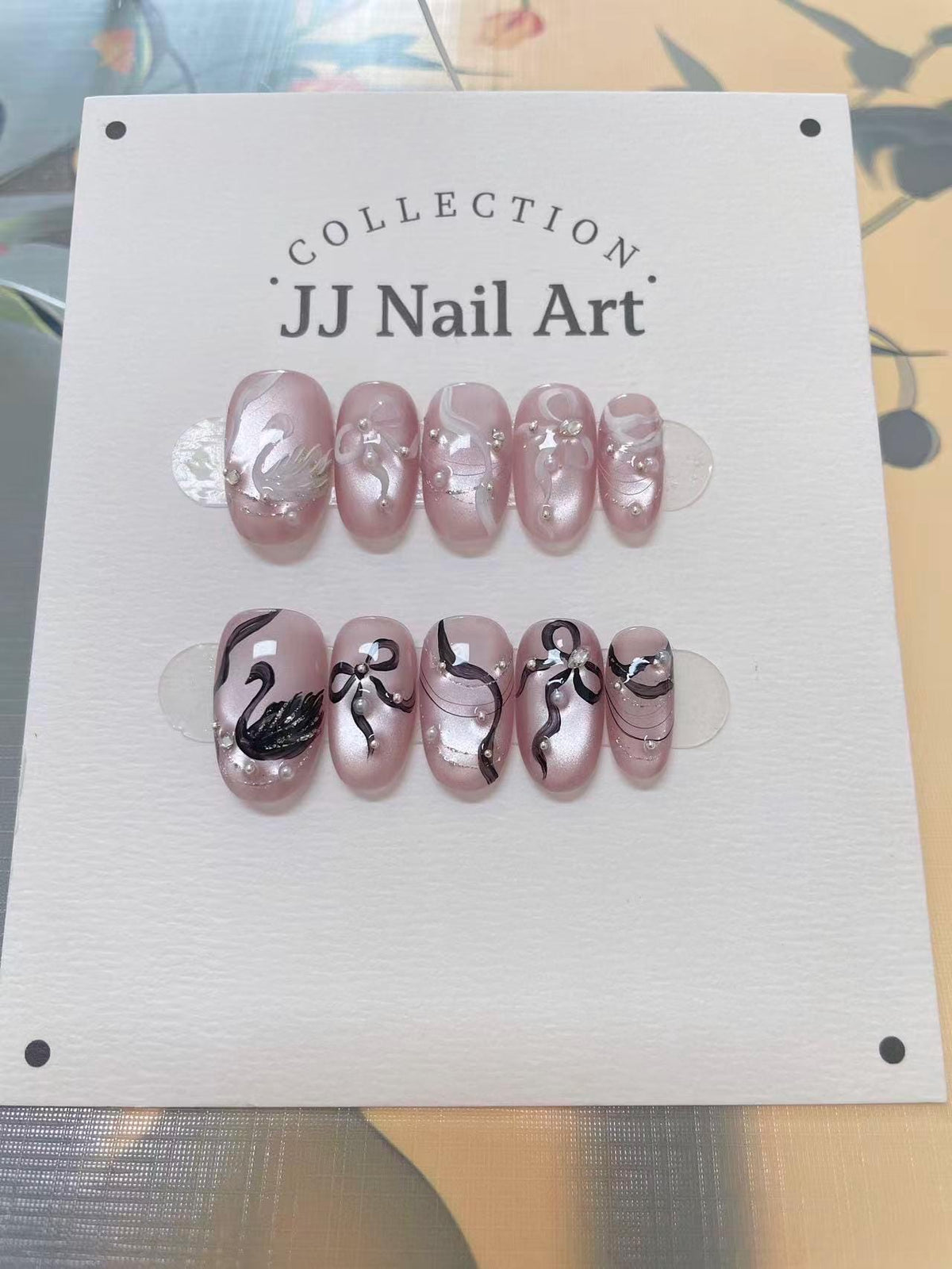 Handmade Swans French Press On Nails: Reusable Set