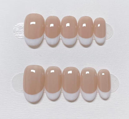 Custom Shape Press On Nails: White French Tips Hand Painted, Reusable Fake Nails