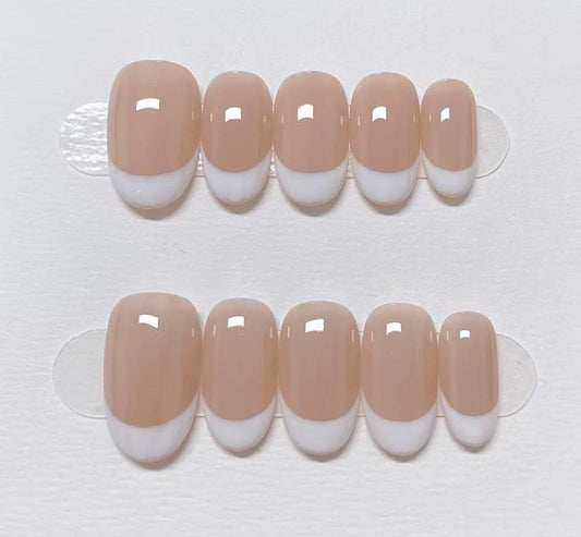 Custom Shape Press On Nails: White French Tips Hand Painted, Reusable Fake Nails