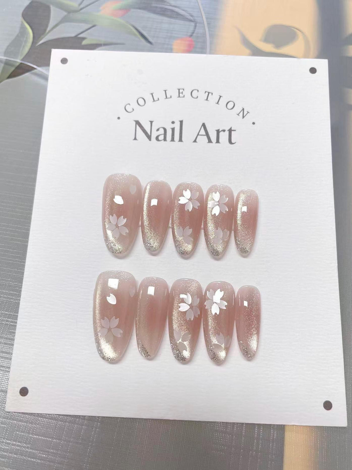 Four-Leaf Clover Press On Nails: Hand-Painted Glitter Faux Nails