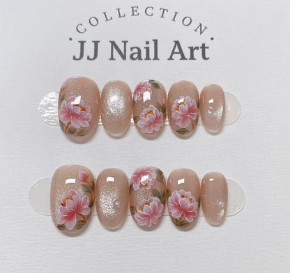 Handmade Red Peony Press On Nails: Reusable Set