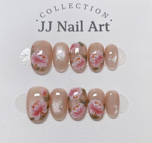 Handmade Red Peony Press On Nails: Reusable Set