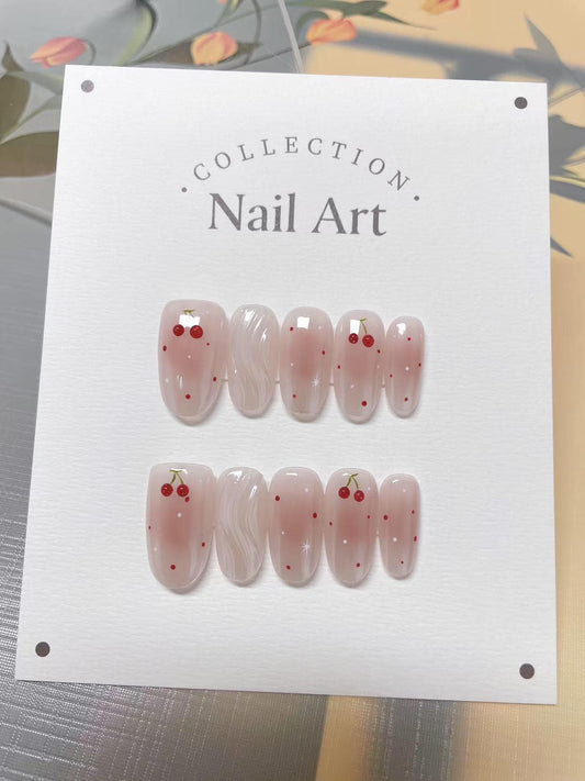 Cherry Rain Press On Nails: Hand Painted Reusable Faux Nails
