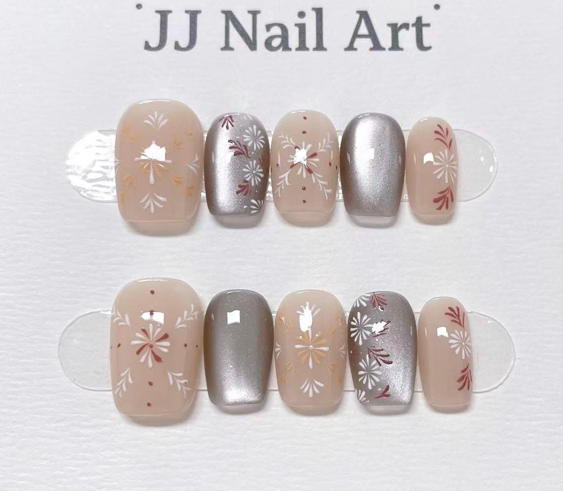 Custom Shape Hand Painted Press On Nails: Pretty Patterns Reusable Nail Set