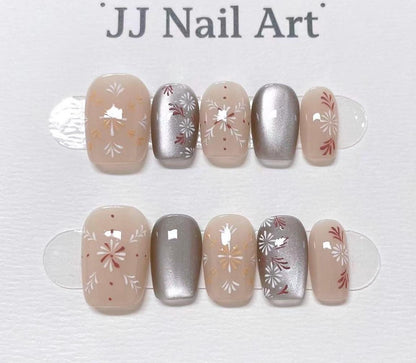 Custom Shape Hand Painted Press On Nails: Pretty Patterns Reusable Nail Set