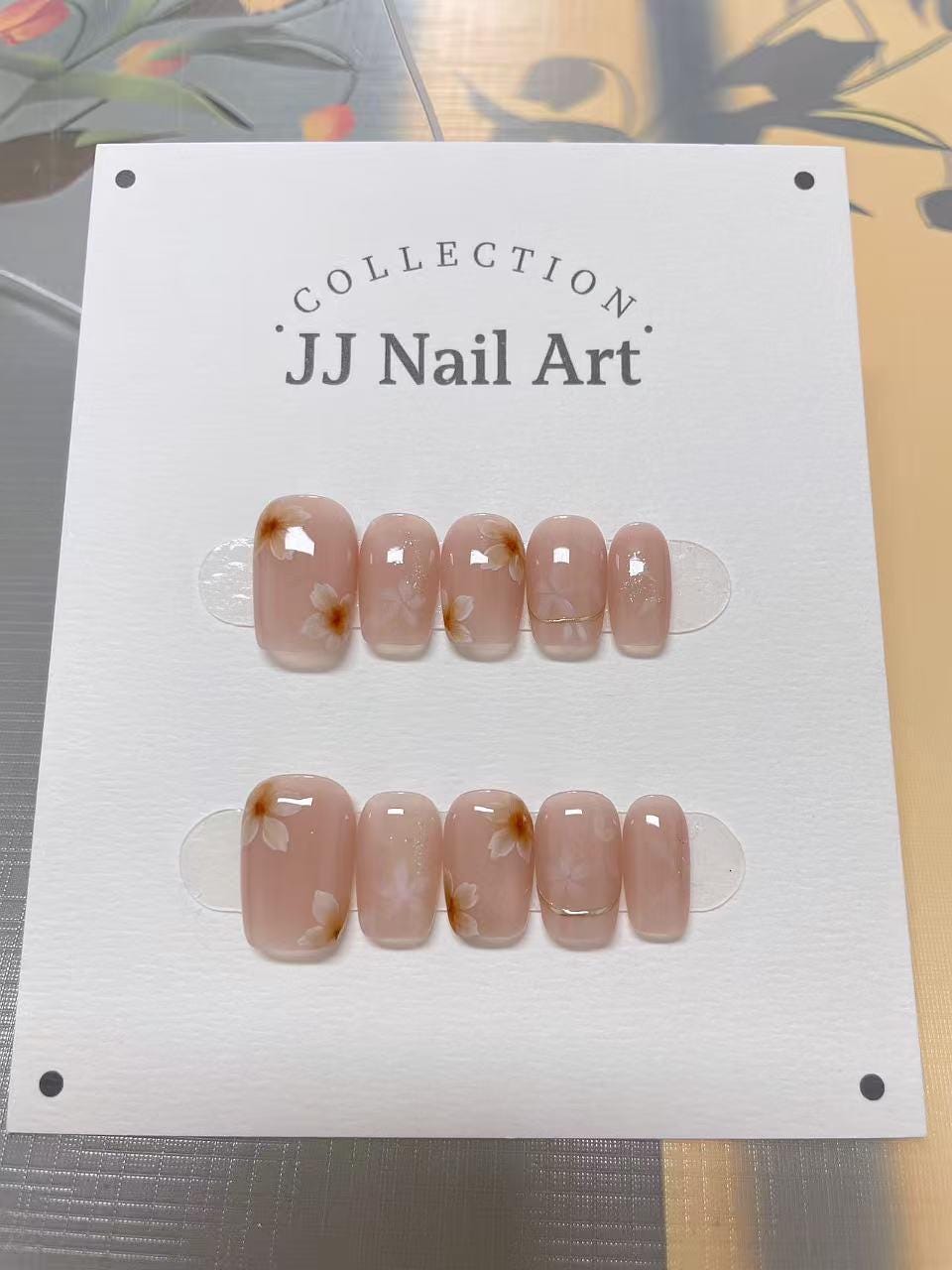 Petals Nude Press On Nails: Hand Painted Reusable Fake Nails