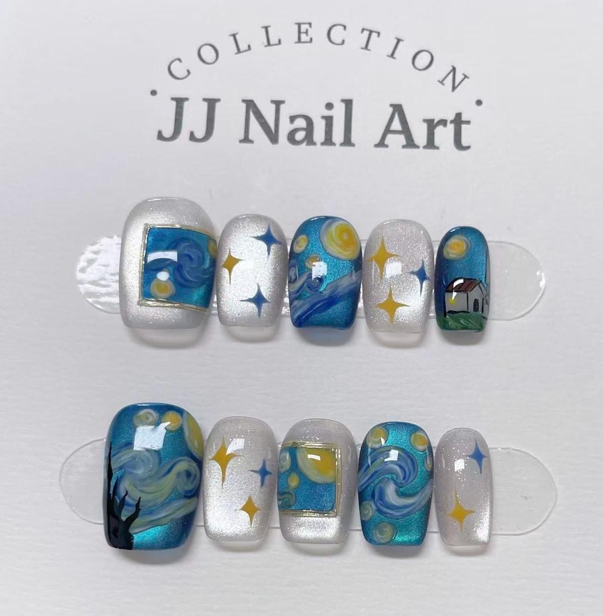 Impressive Painting Cat Eye Press On Nails: Hand Painted Reusable Custom Shape Nails