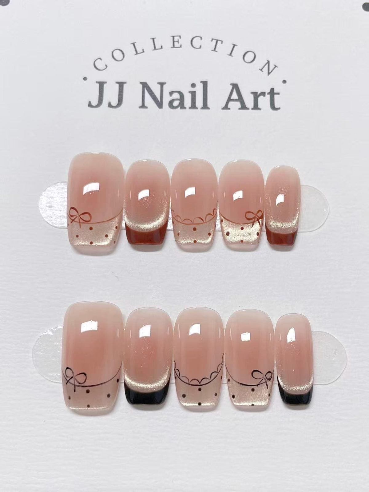 Custom Shape Press On Nails: Polka Dots French Tip Hand Painted, Reusable Fake Nails
