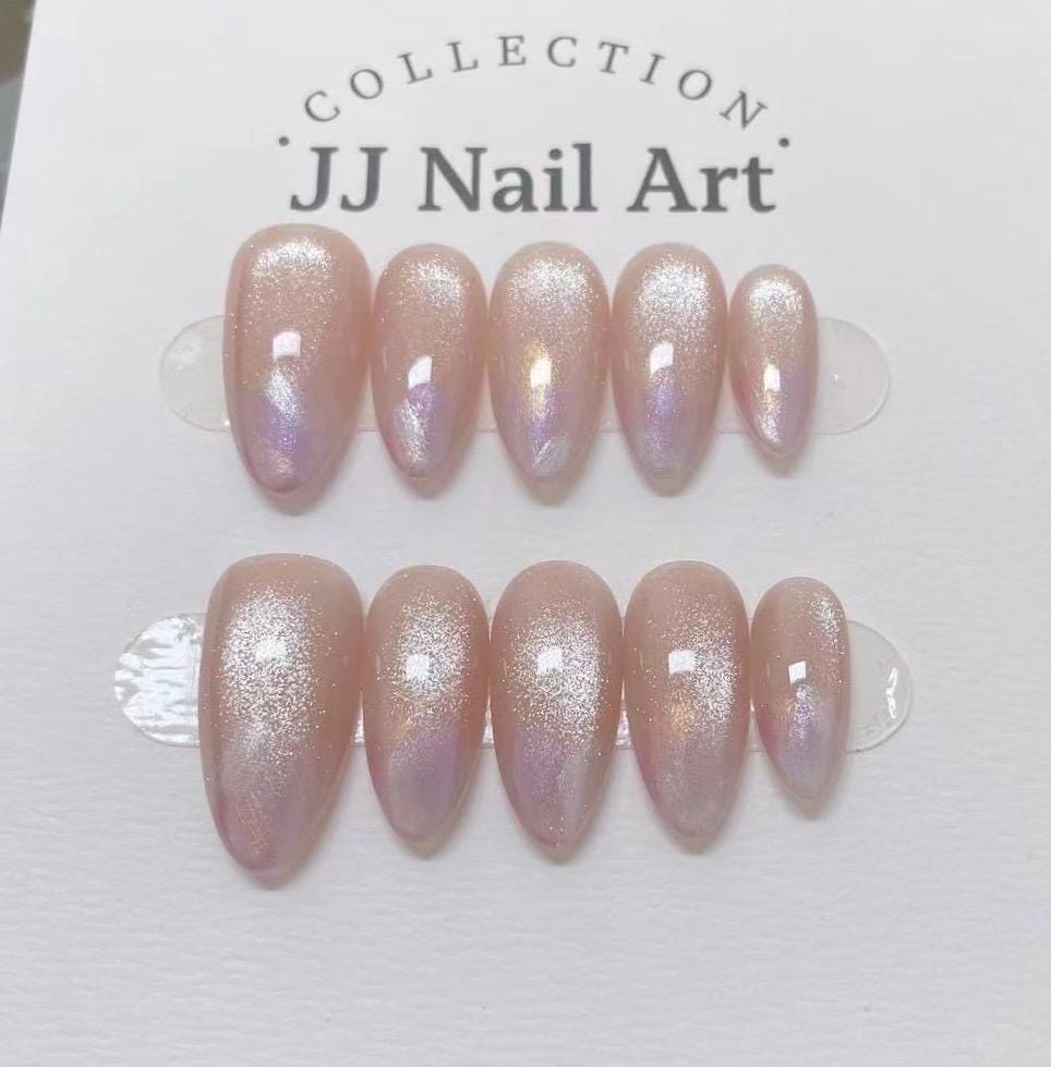 Handmade Cat Eye Roses Press On Nails: Reusable Set