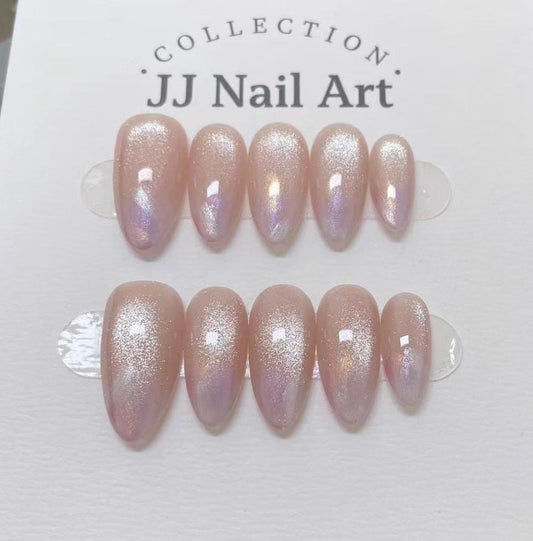 Handmade Cat Eye Roses Press On Nails: Reusable Set
