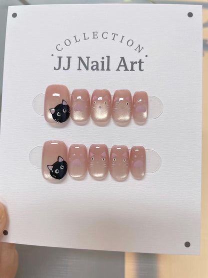 Cat Faces Handmade Press On Nails: Reusable Custom Shape Set