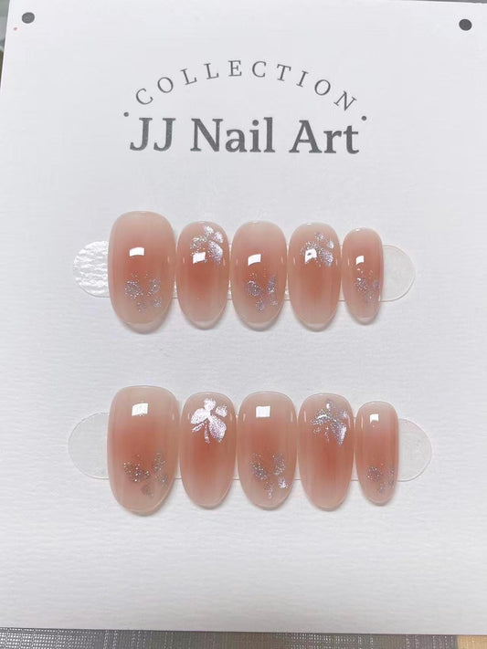 Custom Shape Press On Nails: Gold Petals Hand Painted, Reusable Fake Nails