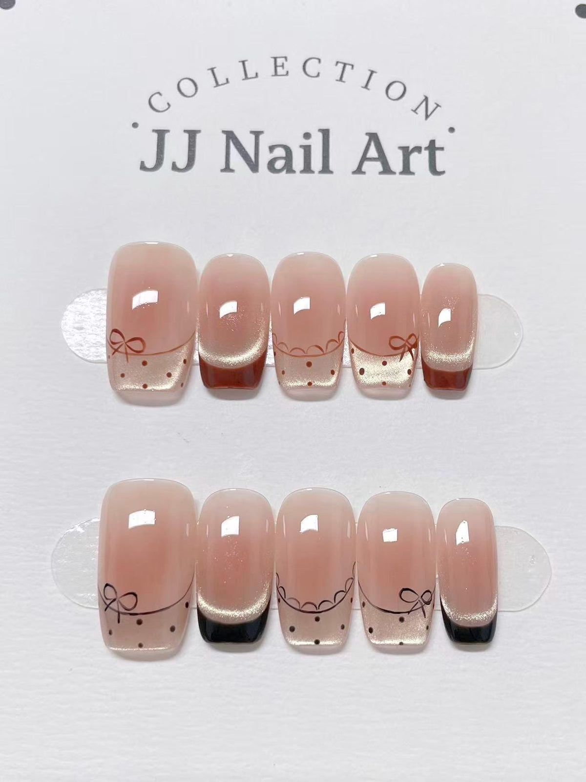 Custom Shape Press On Nails: Polka Dots French Tip Hand Painted, Reusable Fake Nails