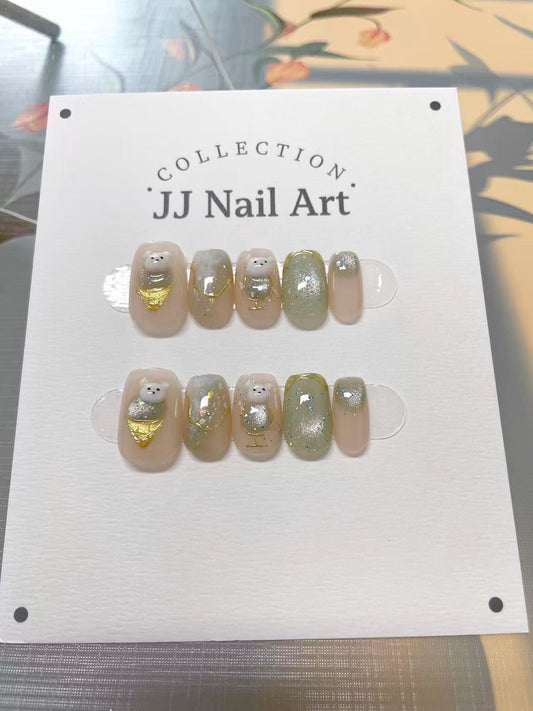 Handmade Bear Press On Nails: Reusable Set, Nail Art Design