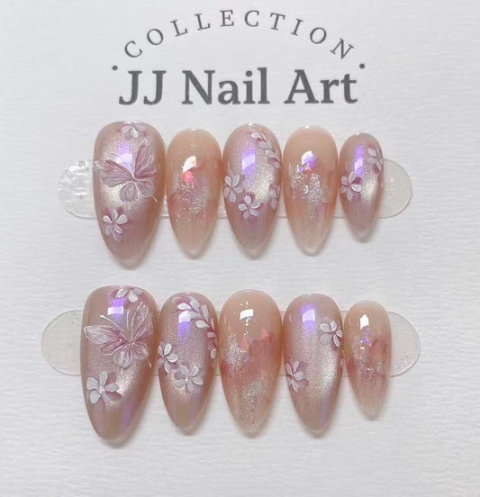 Handmade Butterflies Petals Press On Nails: Reusable Set
