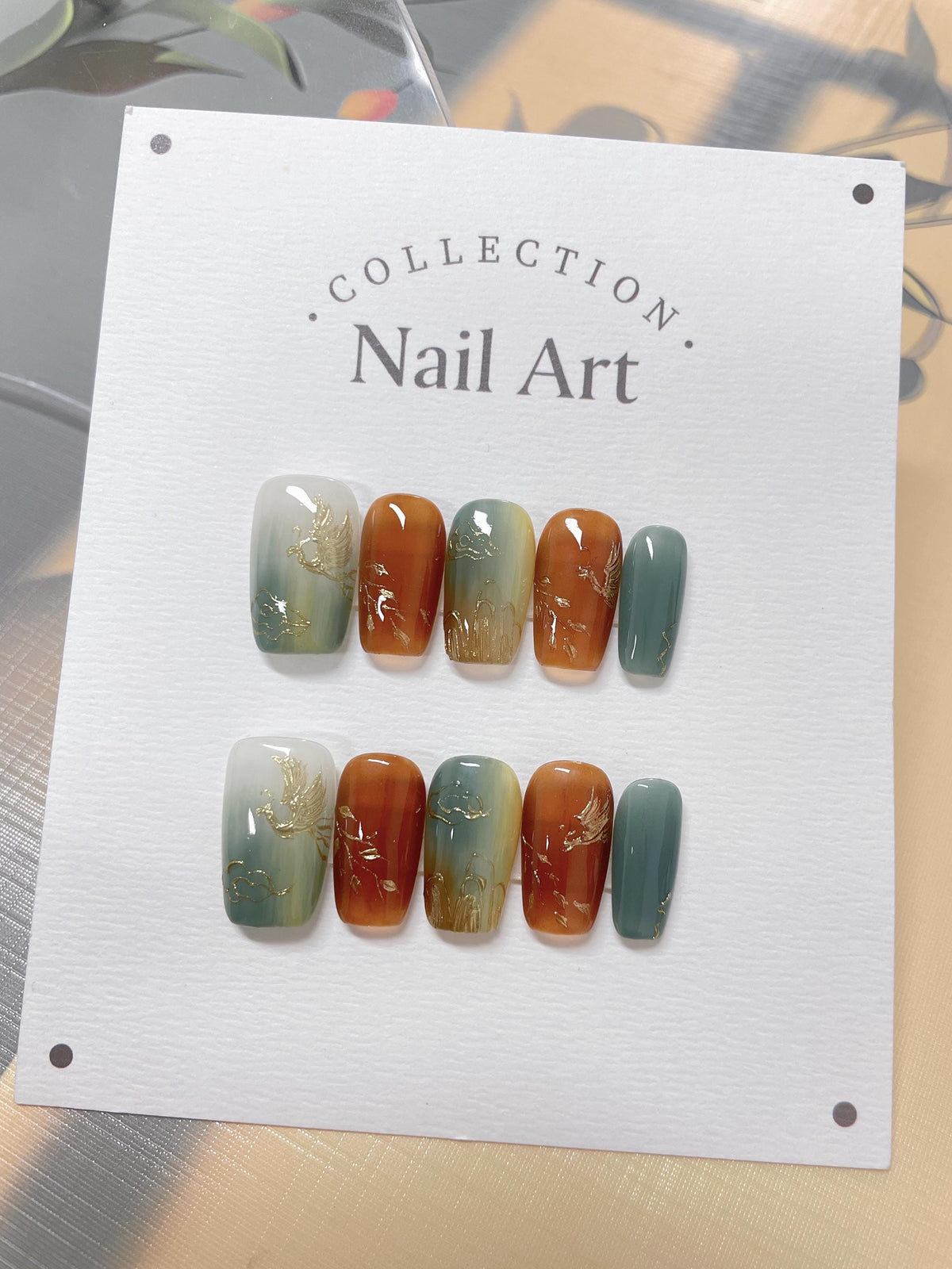 Foil Phoenix Press On Nails: Hand-Painted Reusable Faux Nails
