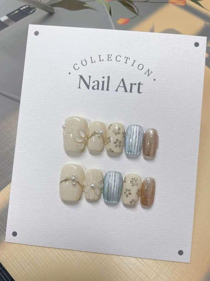 Handmade Summer Flower Press-On Nails: Gel Nail Art
