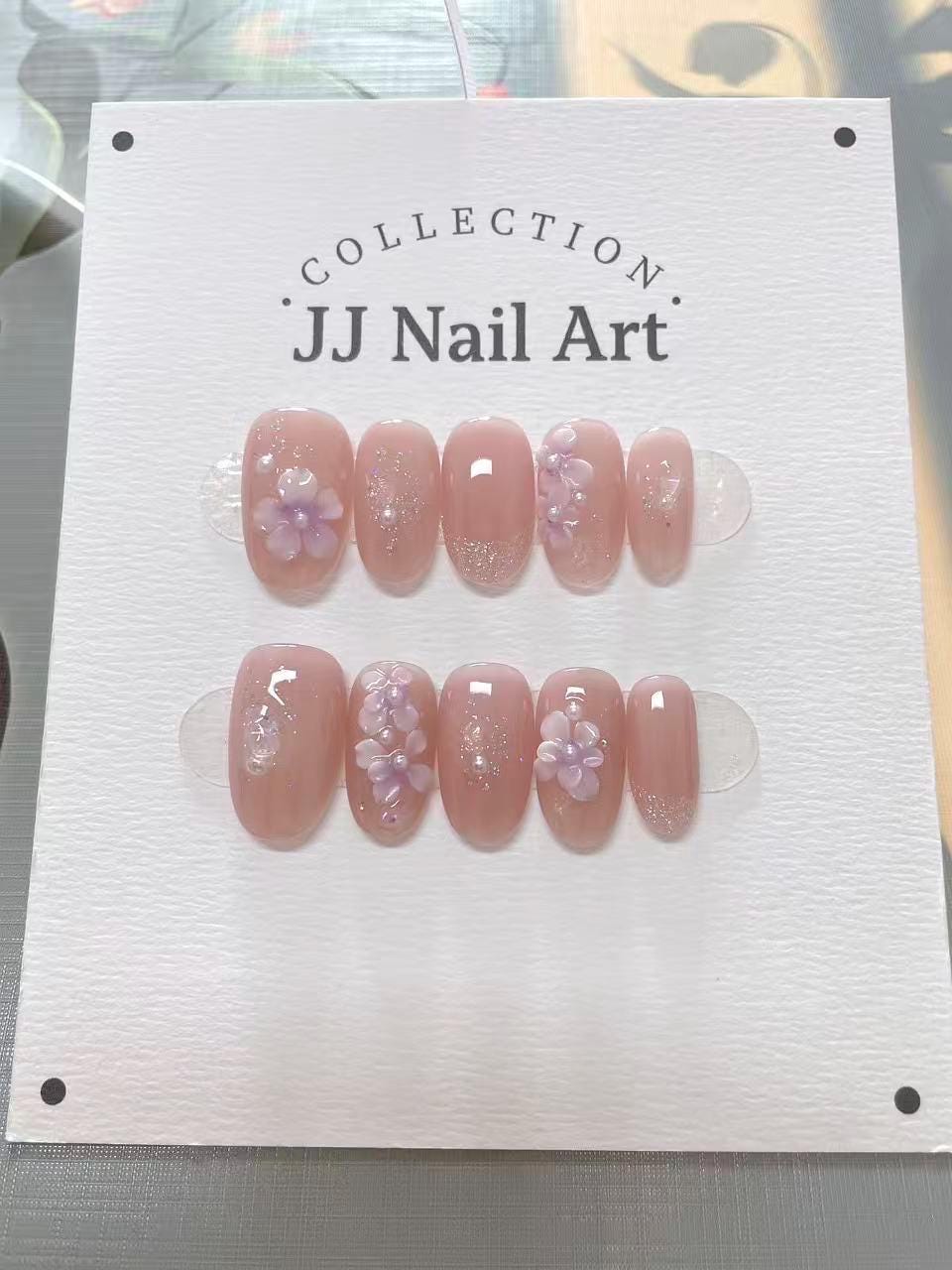 Handmade 3D Pink Petals Glitters Press On Nails: Reusable Nail Set