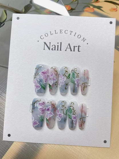 Handmade Floral Press On Nails: Elegant Reusable False Nails