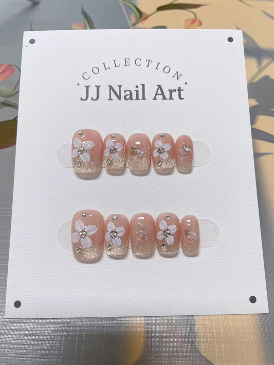 Gold French Tips Press On Nails: Hand Painted Reusable Fake Nails