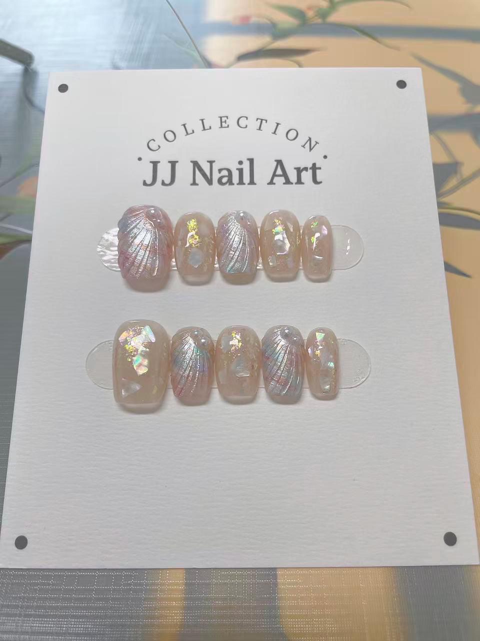 Handmade Pearl Shell Cat Eye Press On Nails: Reusable Set