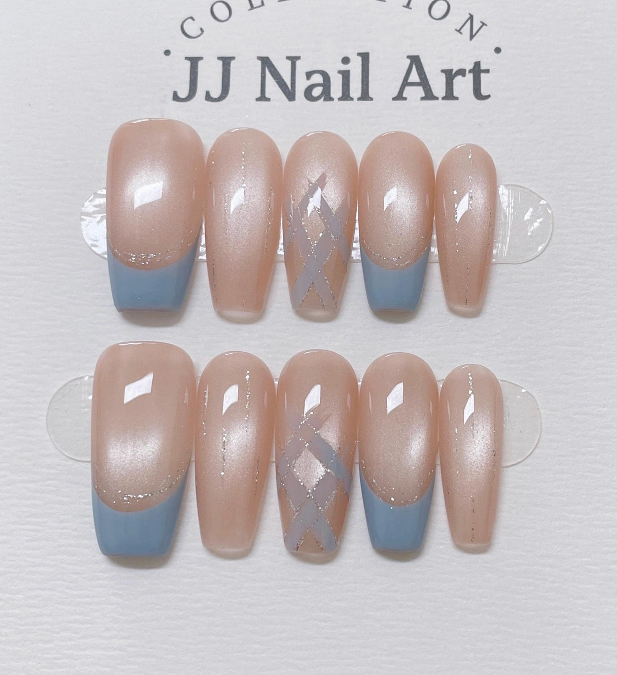 Skyblue French Press On Nails: Reusable Custom Shape Set