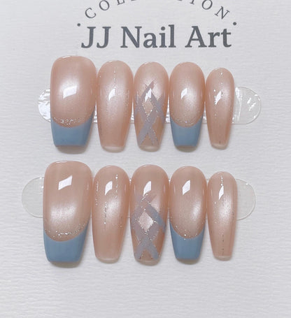 Skyblue French Press On Nails: Reusable Custom Shape Set