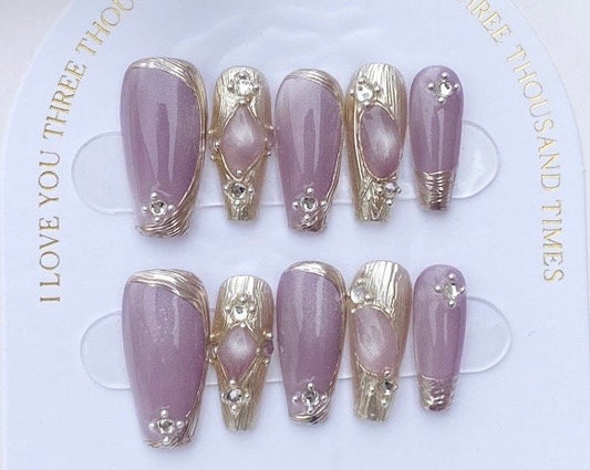 Falling Cherry Blossom Press On Nails: 3D Gel, Medium Coffin