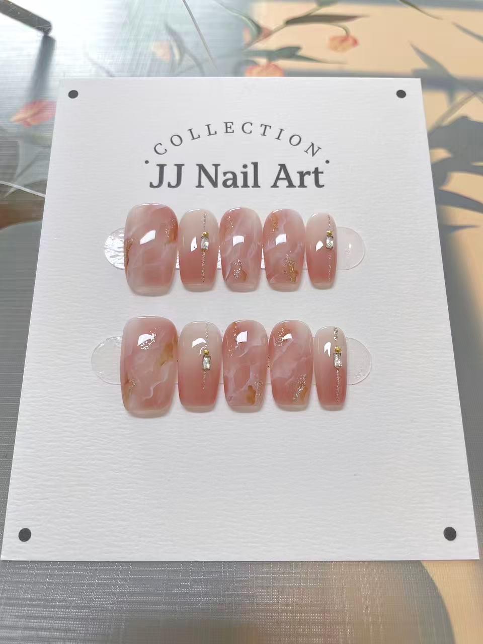 Handmade Marble Smudge Press On Nails: Reusable Set, Nail Art Design