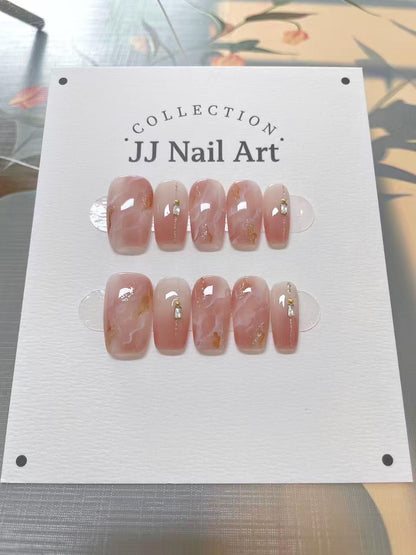 Handmade Marble Smudge Press On Nails: Reusable Set, Nail Art Design