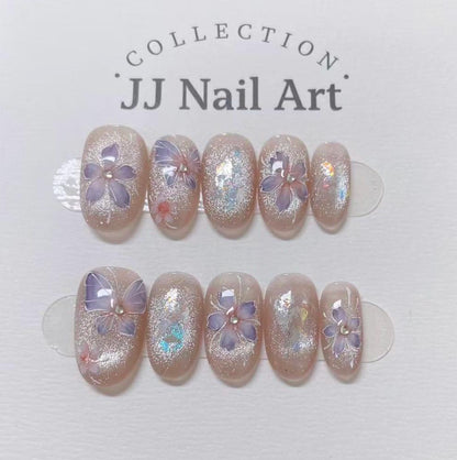 Handmade Purple Butterflies Cat Eye Press On Nails: Reusable Set