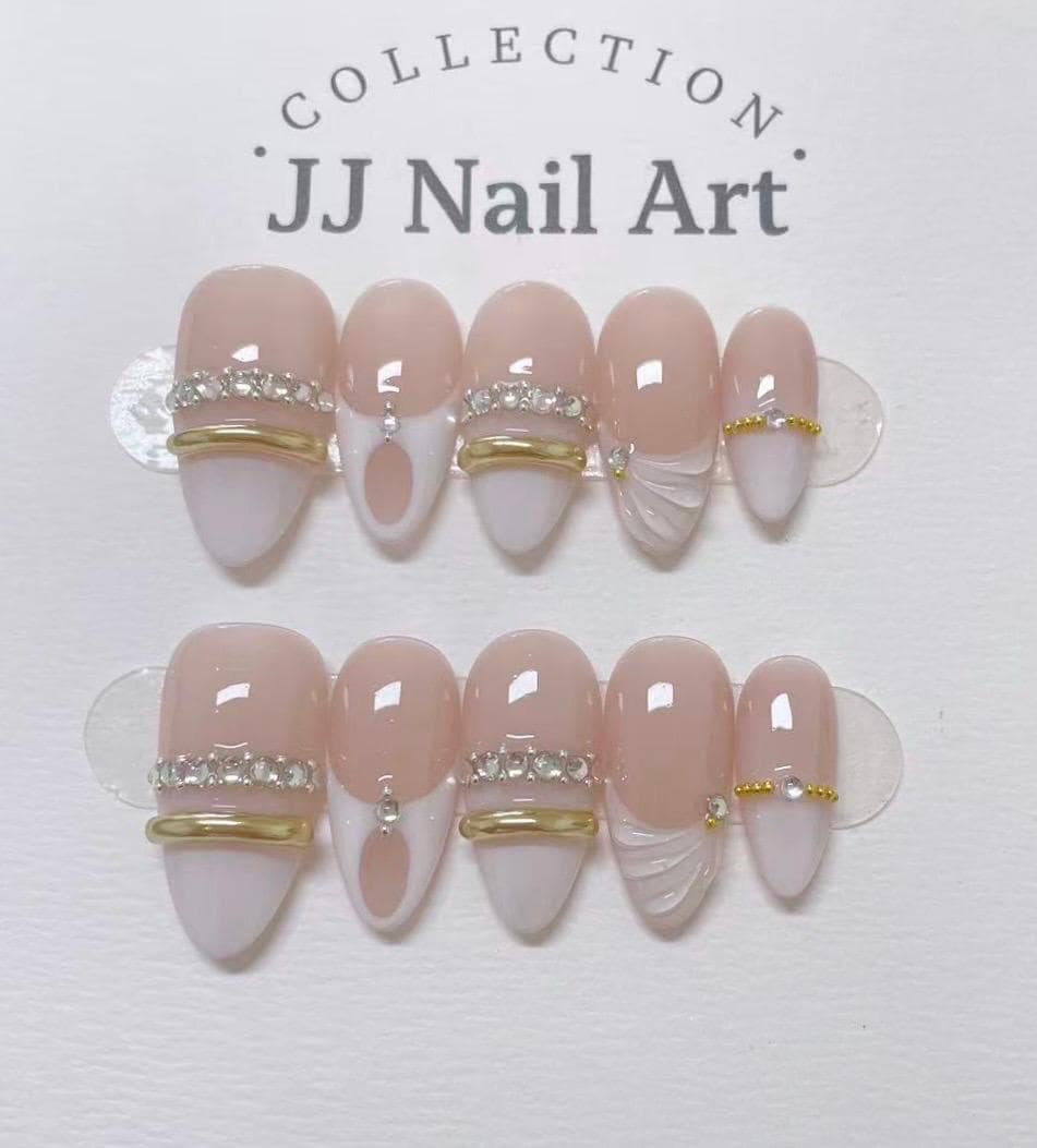 Diamond White French Press On Nails: Custom Shape Reusable Set