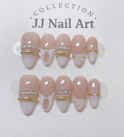 Diamond White French Press On Nails: Custom Shape Reusable Set