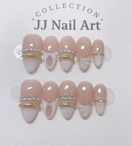 Diamond White French Press On Nails: Custom Shape Reusable Set