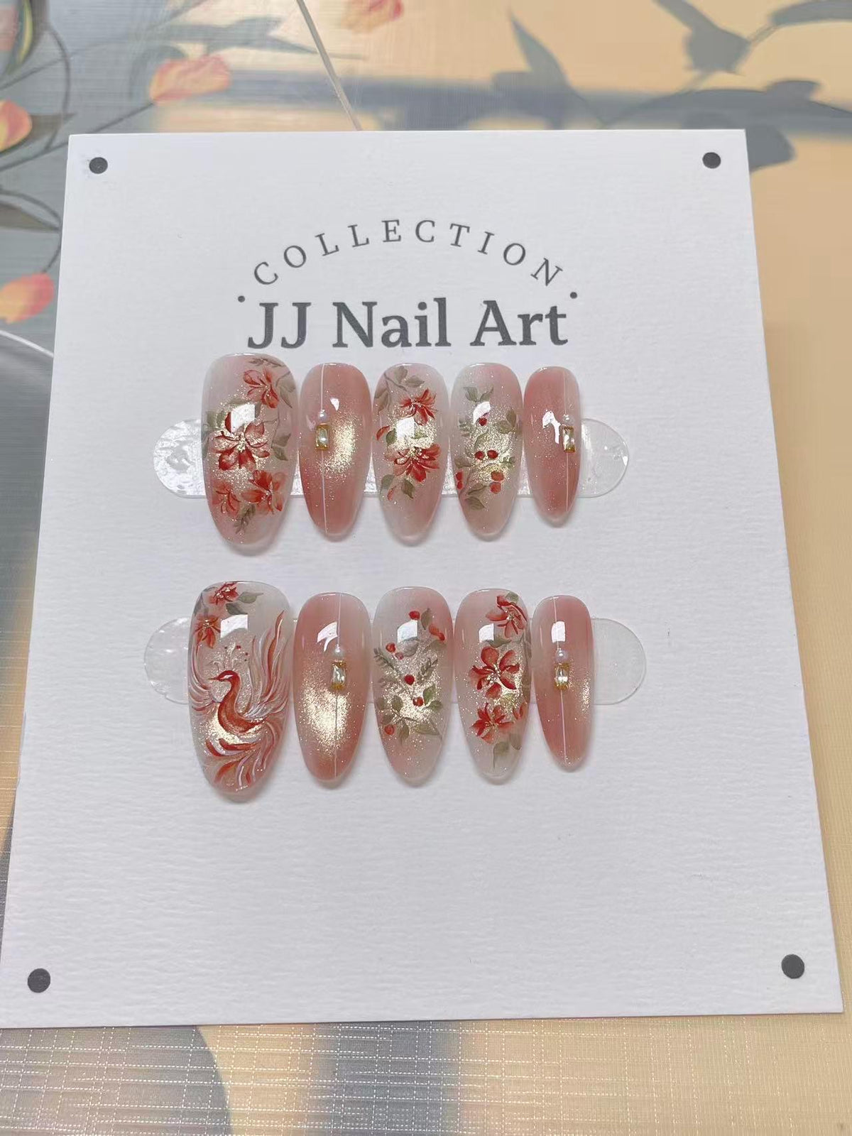 Fire Phoenix Cat Eye Press On Nails: Custom Shape Reusable Set